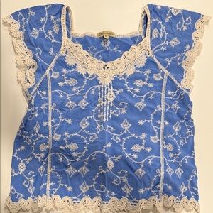 Democracy Blue and Cream Lace Blouse